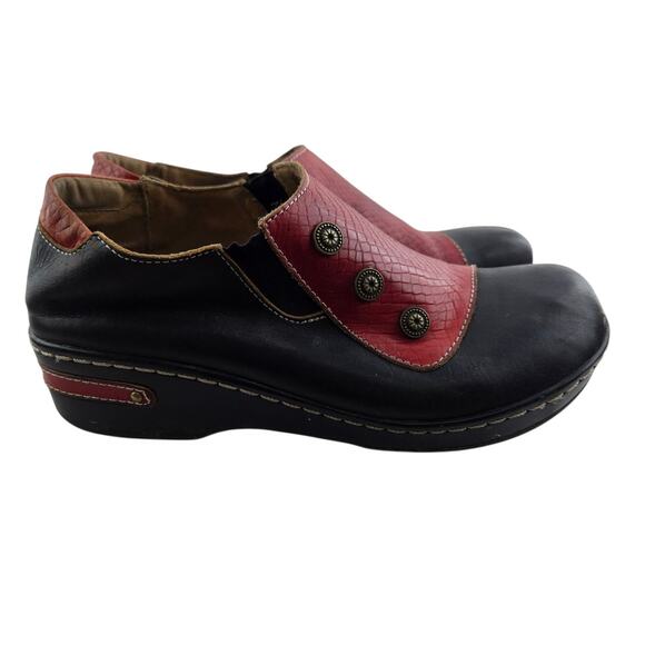 Spring Step L'Artiste Mehdi Clogs Womens 9 40 Red Black Leather Slip On Bohemian - Picture 1 of 12